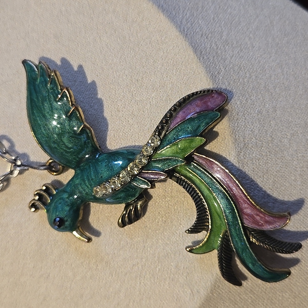 Vintage Y2k Colorful Phoniex Bird Pendant Necklace - Picture 2 of 5